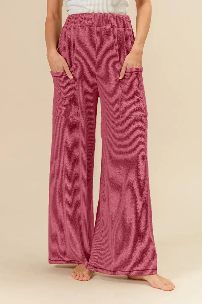 BiBi 2tone Cord Rib Waist Band Side Pocket Pants for Women - Love Salve